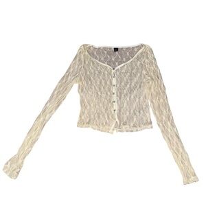 SHEIN Cream Lace Women Button Up Long Sleeve Top Size Medium